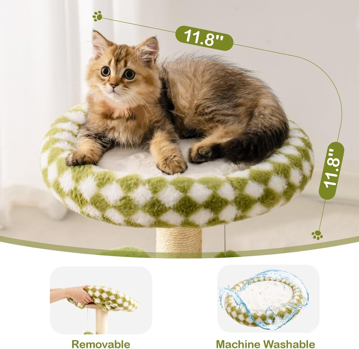 Mewoo Large Cat Tree Tower For Adult Cats - Multi-Level Scratching Post With Removable Perch & Interactive Toys, Indoor Cat Furniture For Kittens Green