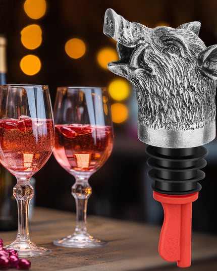 Wild Boar Head Wine Pourer - Vacuum Sealing, Wine Spout, Stopper For Cocktails, Whiskey, Wine Bottles, Perfect Gift For Any Occasion