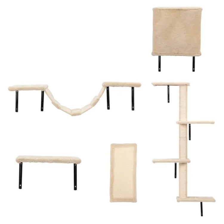 5 Pcs Wall Mounted Cat Climber Set  Floating Cat Shelves And Perches  Cat Activity Tree With Scratching Posts  Modern Cat Furniture