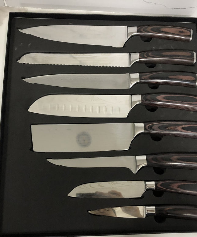 8 Damascus Pattern Stainless Steel Chef's Knives