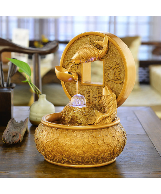 Water Fountain Feng Shui Ornaments Fish Decor Home Office Living Room Decoration