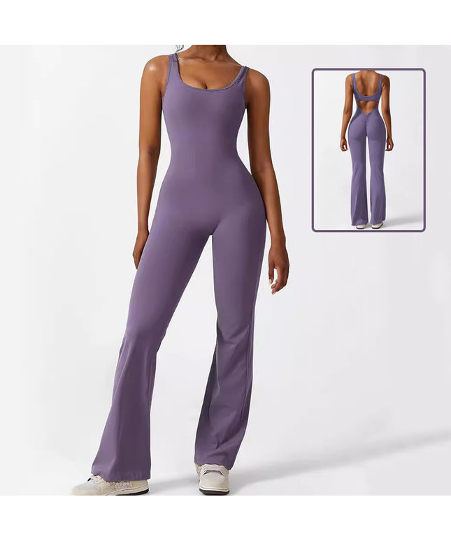 Women Sleeveless Flare Jumpsuits Fitness Yoga Long Pants