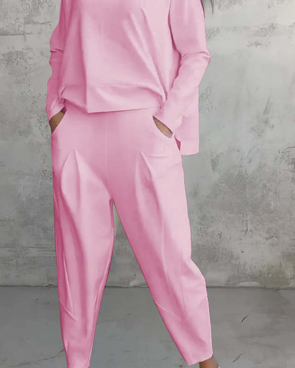 Women's Irregular Suit Long-sleeved Round Neck Top And Loose Harem Pants With Pockets Ins Fashion Trousers Set Women's Clothing