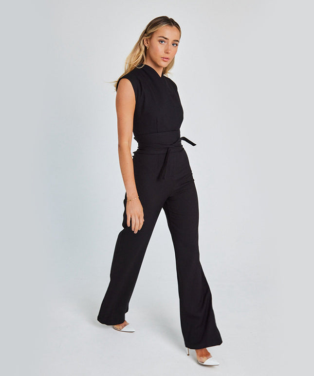 Fashion Elegant Long Sleeveless Jumpsuit Summer V-neck Casual Wide Leg Long Overalls Clothing For Women