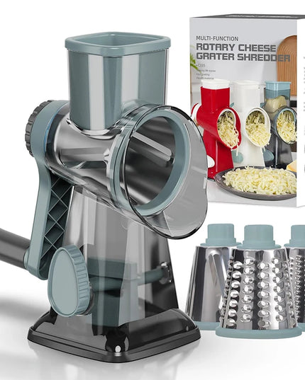 3 in 1 Rotary Cheese Grater Versatile Manual Vegetable Slicer Peanut Nuts Grinder Cheese Vegetable Shredder Clear JT242