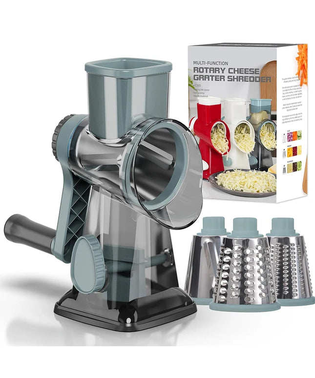 3 in 1 Rotary Cheese Grater Versatile Manual Vegetable Slicer Peanut Nuts Grinder Cheese Vegetable Shredder Clear JT242