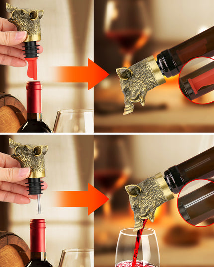 Wild Boar Head Wine Pourer - Vacuum Sealing, Wine Spout, Stopper For Cocktails, Whiskey, Wine Bottles, Perfect Gift For Any Occasion