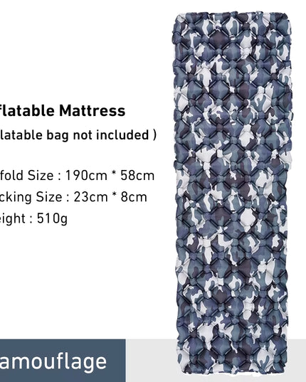 Outdoor Sleeping Pad Camping Inflatable Mattress Ultralight Air Cushion Travel Mat Folding Bed No Headrest for Travel Hiking