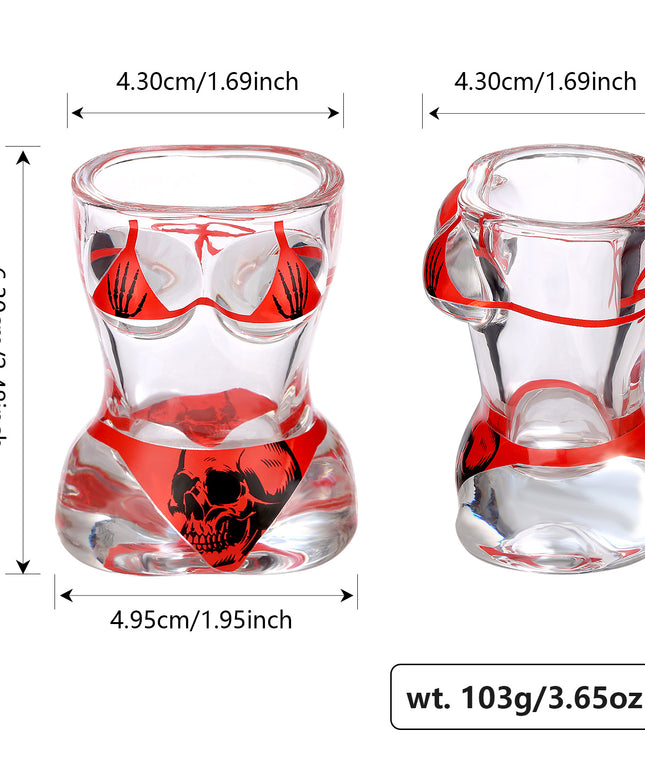 2 Pieces, Black Muscle Men's And Red Bikini Skull Style Glass Small Wine Glasses Bar Tools Christmas Gift, Halloween Gift, Birthday Gift, Company Party Gift, Universal Gift