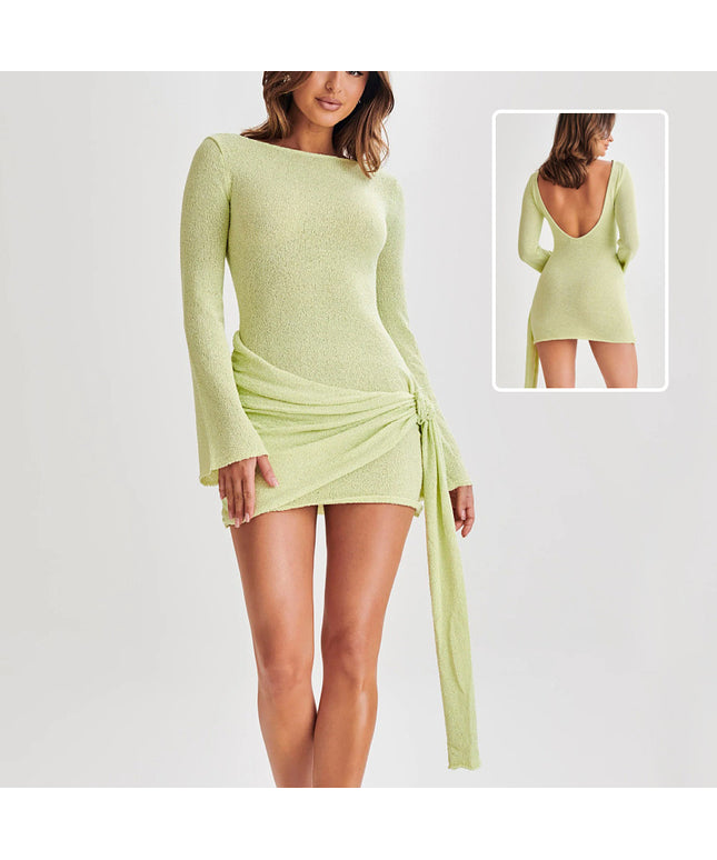 Fashion Slim Long-sleeved Dress Y2K Sexy Hip-hugging V-shaped Backless Short Dresses Womens Clothing