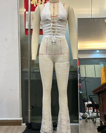 Lash Rope Lace Up Slim Fit Jumpsuit See-through