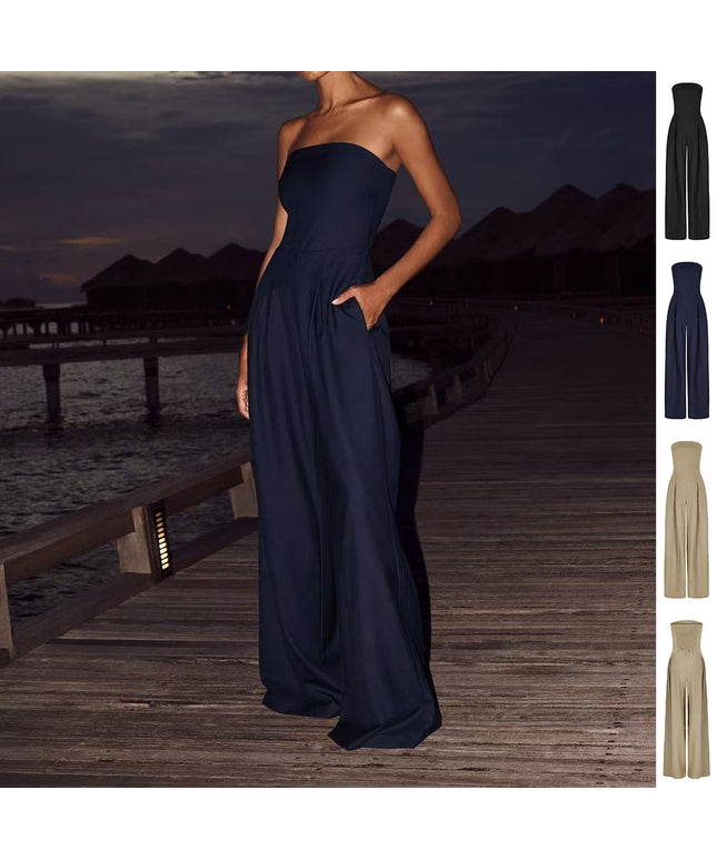 Loose Tube-top Jumpsuit Ins Fashion Backless Wide Leg Long Pants Overalls Women's Clothing