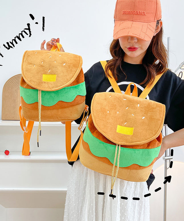 Cute Hamburger Plush Backpack Soft Cartoon Burger Plush Coin Purse Girls Kindergarten School Bookbag Children Kids Pack