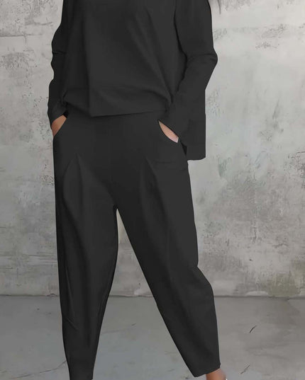 Women's Irregular Suit Long-sleeved Round Neck Top And Loose Harem Pants With Pockets Ins Fashion Trousers Set Women's Clothing