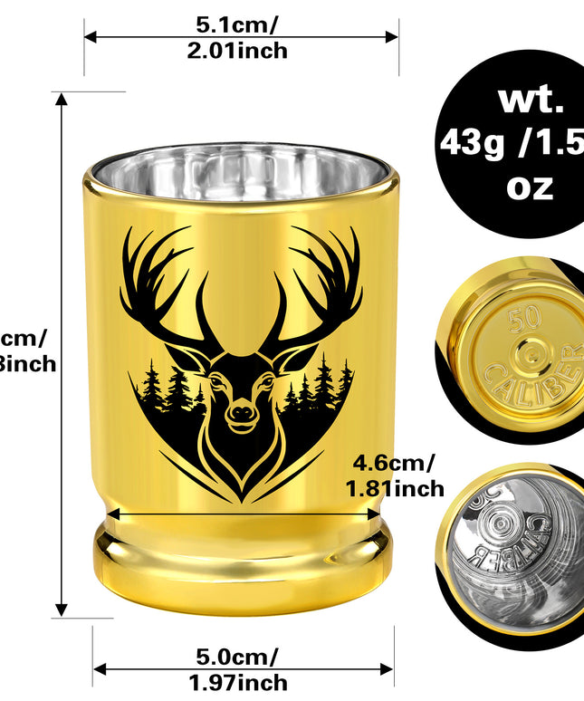 2pcs  50 Caliber Deer Head Golden Plastic Wine Glasses With Gift Box - Leak Proof, Reusable - Stylish Animal Print Design, Suitable For Whiskey, Tequila, Etc