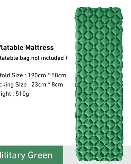 Outdoor Sleeping Pad Camping Inflatable Mattress Ultralight Air Cushion Travel Mat Folding Bed No Headrest for Travel Hiking