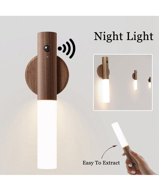 Auto LED USB Magnetic Wood Wireless Night Light Corridors Porch Lights PIR Motion Sensor Wall Light Cabinet Lamp