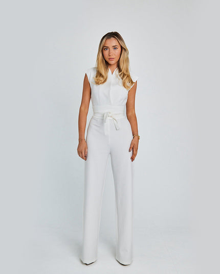 Fashion Elegant Long Sleeveless Jumpsuit Summer V-neck Casual Wide Leg Long Overalls Clothing For Women