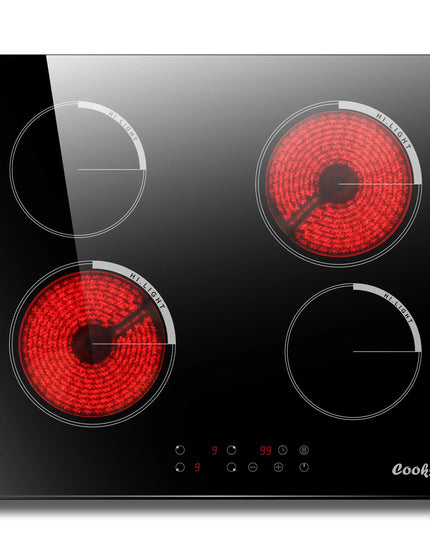Cooksir 4 Burner 24 Inch Electric Cooktop，Timer, Kids Safety Lock, 9 Heating Level, 220V Hard Wired(No Plug)，Drop-in 220V-240V