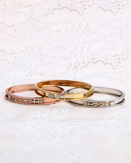 17CM CZ stones DIY Bracelet for Women and Men  Personality Slider Bangle Roman Numeral Bracelet Women Bangle Sliding
