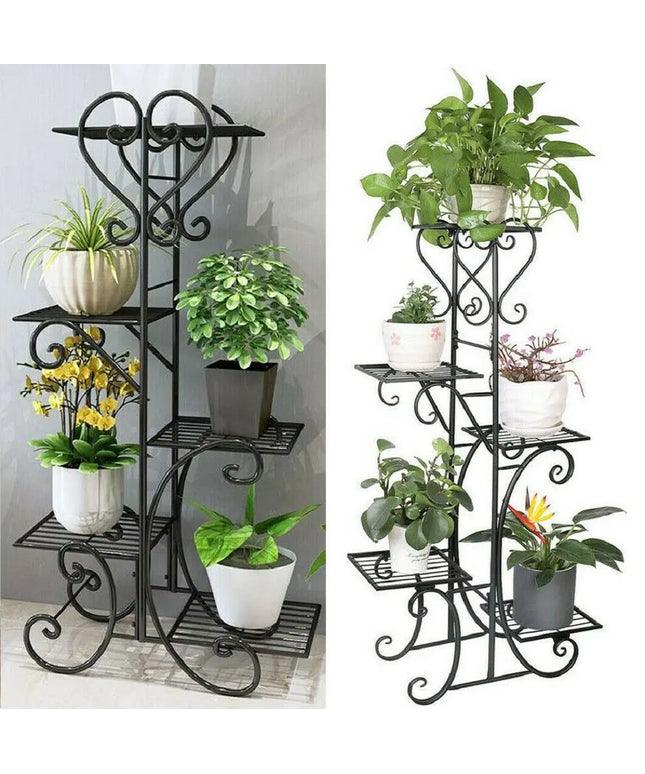 5 Tiered Tall Plant Stand Indoor Iron Planter Shelf Rack Garden Metal Flower Pots Display Holder Outdoor