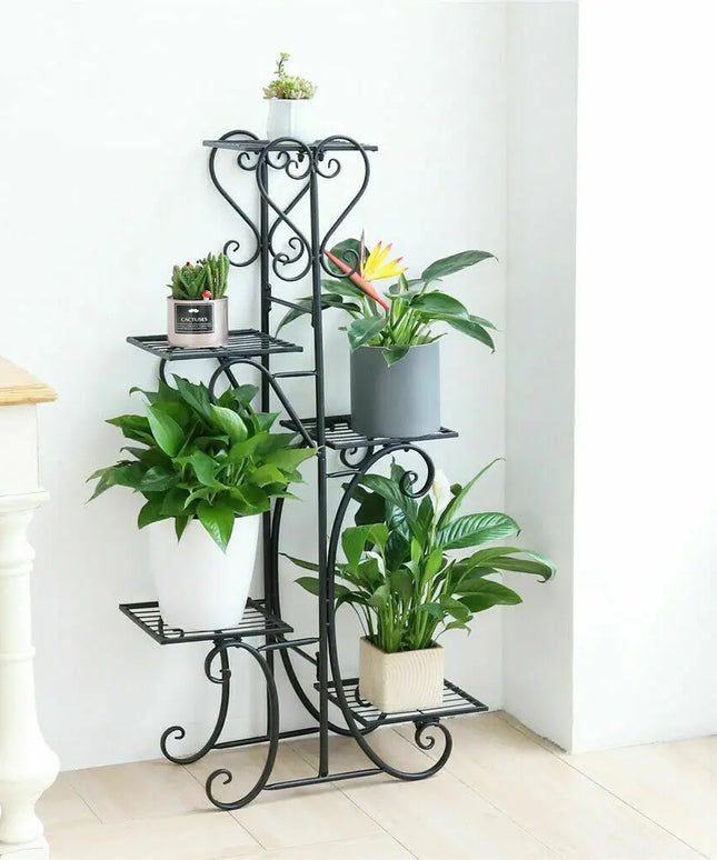 5 Tiered Tall Plant Stand Indoor Iron Planter Shelf Rack Garden Metal Flower Pots Display Holder Outdoor