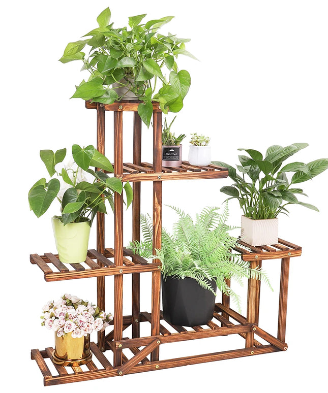 6 Tiered Wood Plant Flower Stand Shelf Planter Pots Shelves Rack Holder Display for Multiple Plants Indoor Outdoor Garden Patio