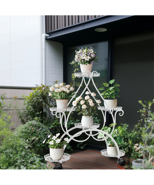6 Potted Metal Plant Stand Garden Cart with Wheel for Living Room Balcony Garden Flower Pot Plant Holder Display Rack