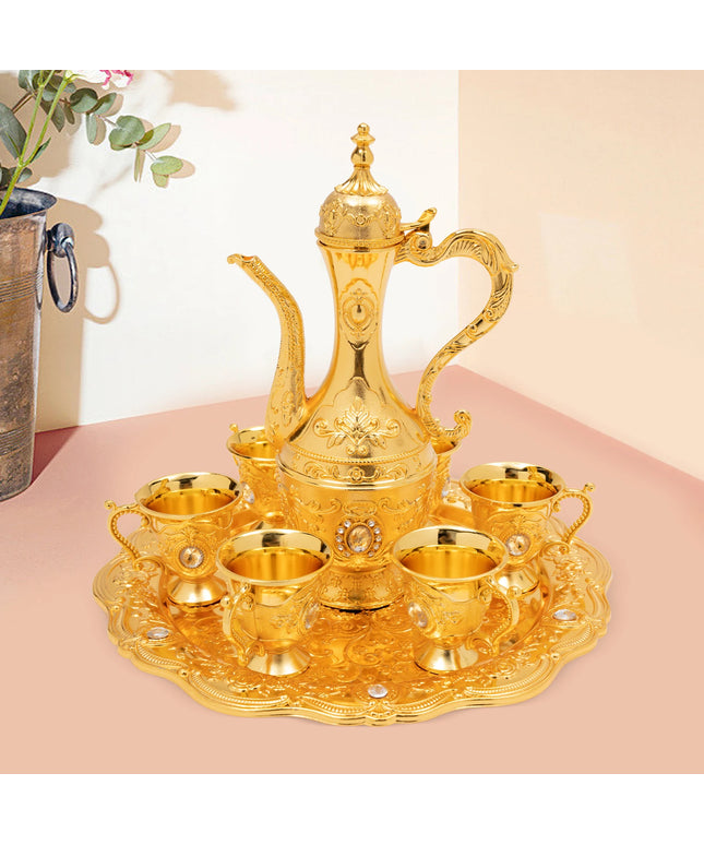 Turkish Tea Set, Vintage Turkish Coffee Set with Pot and 6 Cups for Home Decor Birthday Christmas Housewarming Wedding