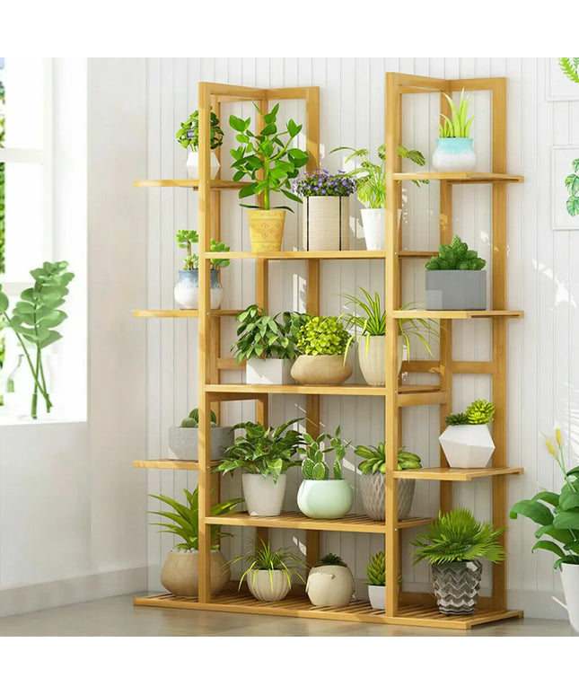 9 Tier Large Bamboo Plant Stand Corner Shelf Garden Flower Pot Display Shelving Unit Indoor Outdoor