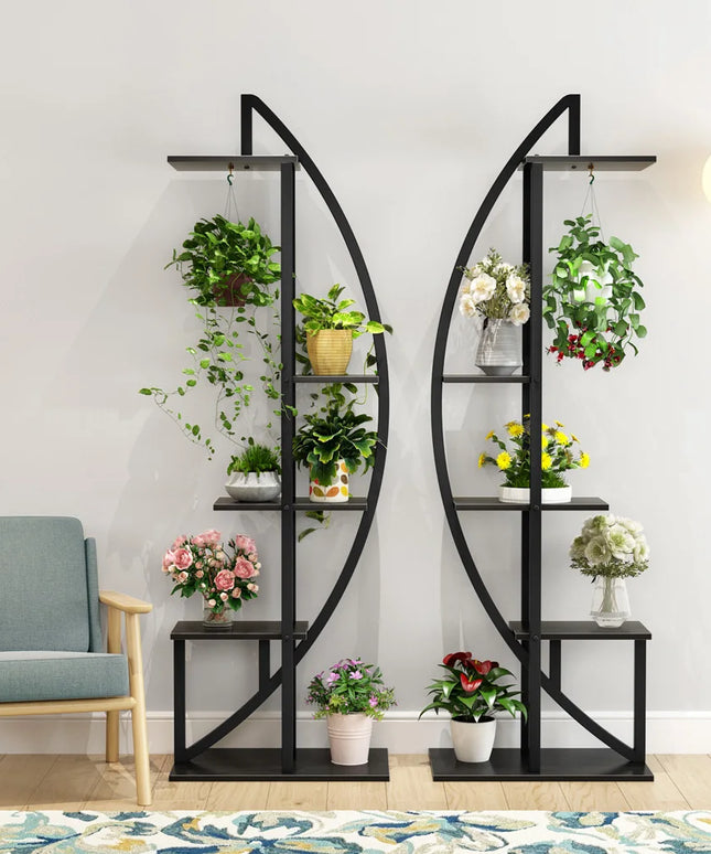 Tribesigns 5-Tier Plant Stand Pack of 2, Multi-Purpose Curved Display Shelf Bonsai Flower Plant Stand Rack for Indoor Garden
