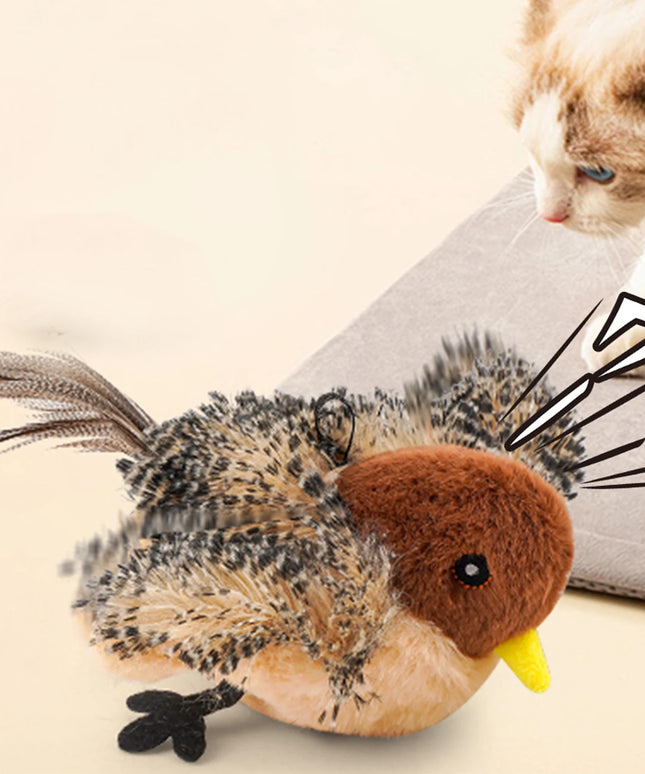 Remote Control Simulated Chirping Bird Toy Plush Chirping Cat Toy Interactive Bird Cat Feather Toy Melodys Chaser For Kitten