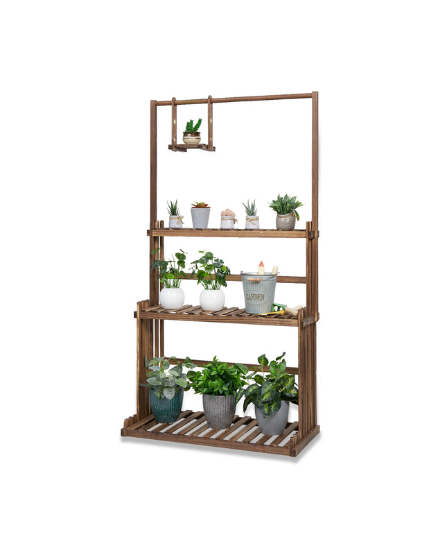3 Tiers Heavy Duty Hanging Plant Stand Wood Garden Tall Flower Display Rack