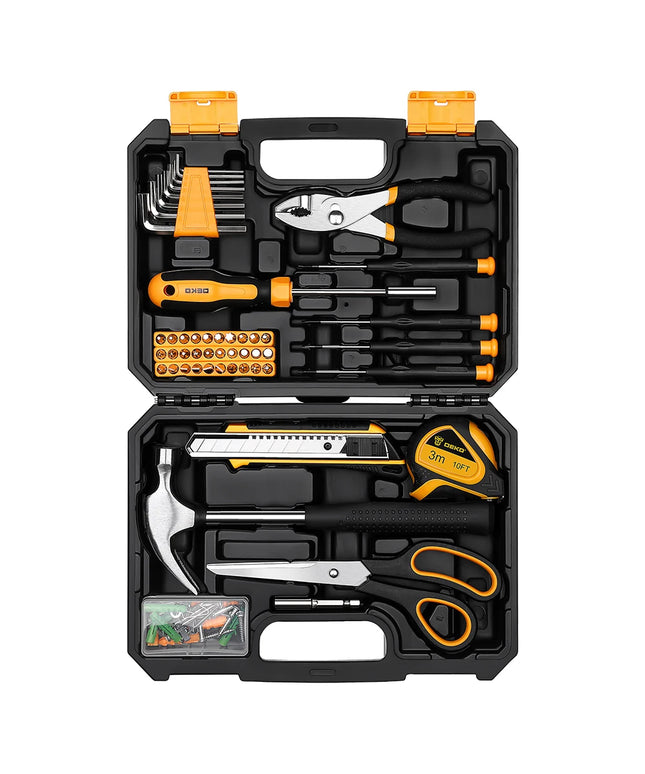 DEKO General Household Hand Tool Kit with Plastic Toolbox Storage Case, All Purpose Home Tool, 50 Piece