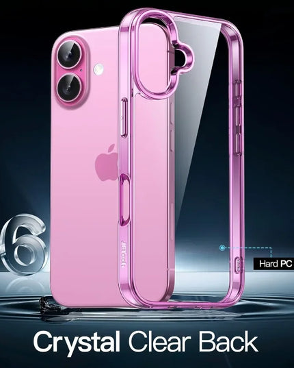 h Case for iPhone 16 6.1Inch NonYellowing Shockproof Phone Bumper Cover AntiScratch Clear Back Pink