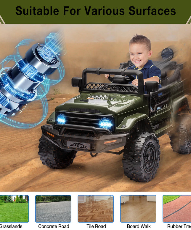 12V Kids Ride On Truck with Remote Control Spring Suspension Bluetooth Connectivity and Led Lights for 3-8years Birthday Gifts