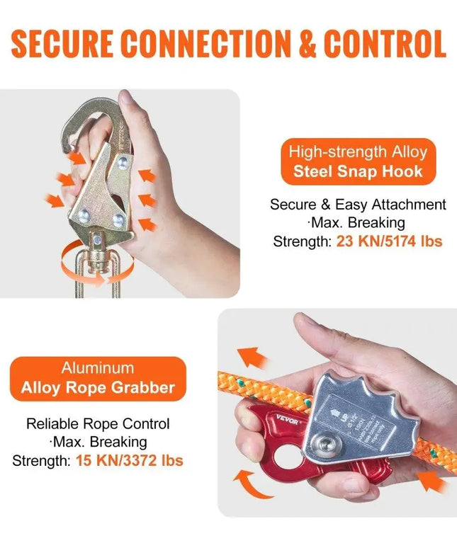 High Strength 12ft for arborist Climbing Flipline Safety Rope with Steel Snap Hook Carabiner for tree Care