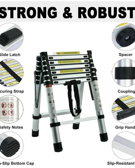 4/5/6 Step Folding Extension Ladder, Aluminum Portable Compact Safety Loft Ladders, 330 LBS Max Load, EN131