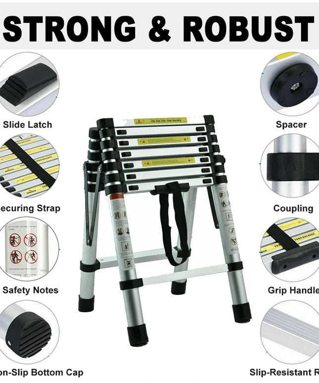 4/5/6 Step Folding Extension Ladder, Aluminum Portable Compact Safety Loft Ladders, 330 LBS Max Load, EN131