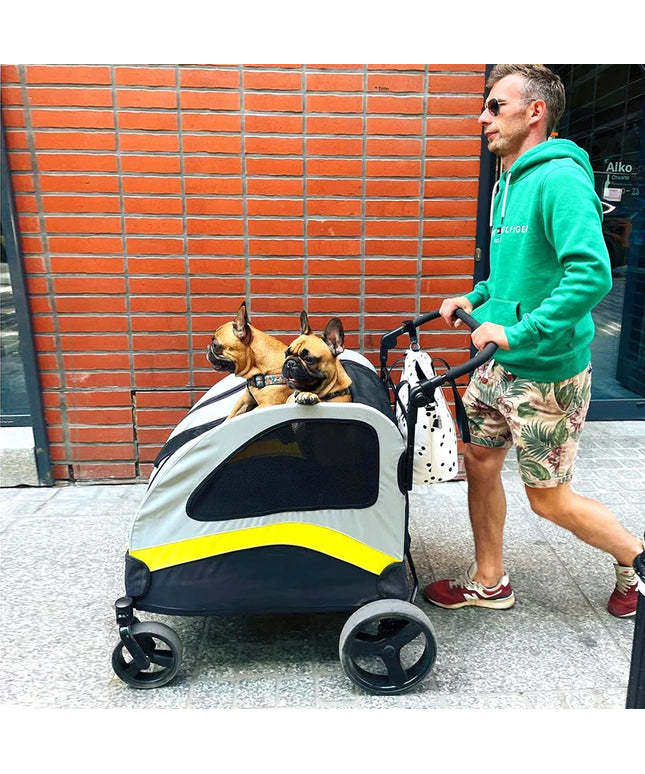 Premium Dog Stroller Pram 4 Wheel Foldable Cart Travel Walk Pet Jogger Wagon for Small Medium Large Dogs