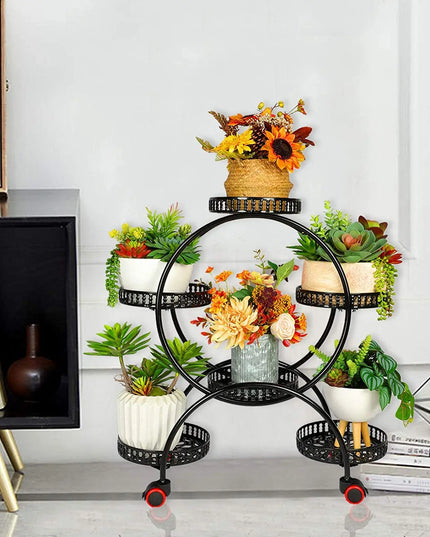 6 Pot Metal Plant Stand Multi-Layer Plant Holder Flower Pot Rack with Wheels for Garden Yard Indoor Outdoor