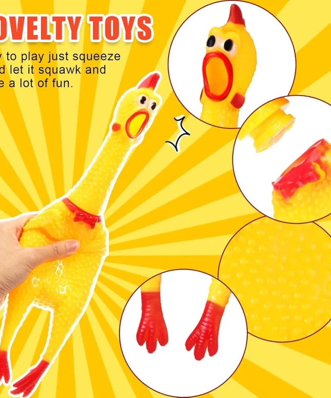 Sratte 16 Pack Screaming Chicken Toys Bulk Large Rubber Squeaking Chicken Toys for Pet Chew Gifts Prank Novelty Toy(15 Inch,Yell