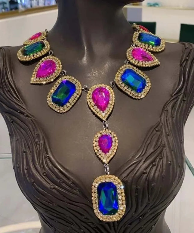 Stonefans Exaggerated Teardrop Necklace and Earrings Set Bride Jewelry Sets for Women Choker Wedding Dress Fashion Crystal Party