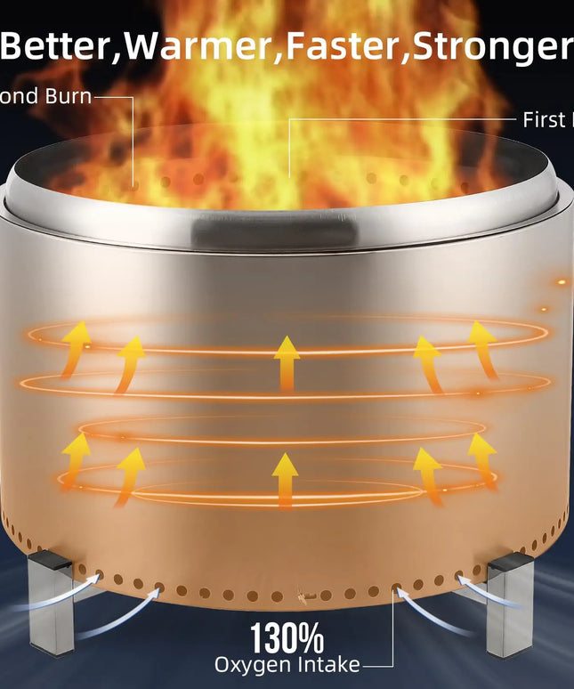 Low Smoke Outdoor Mini Fire, 27in Outdoor Stainless Steel Smokeless Fire Pit, Outside Bonfire for Backyard, Camping, Picnics, wi