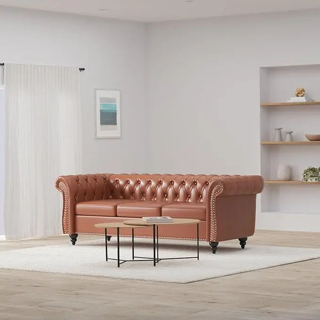 84" Leather Chesterfield Sofas and Chair for Living Room Furniture Sets