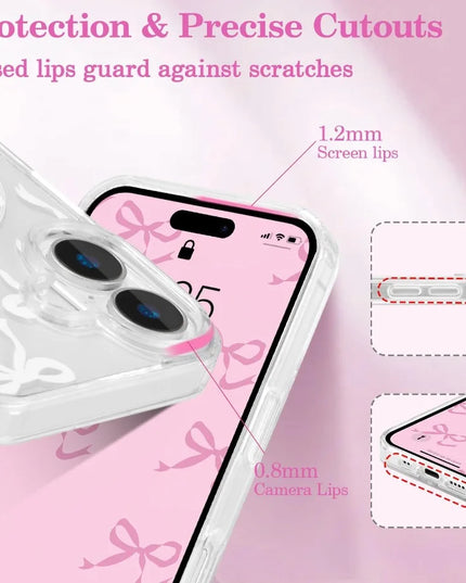 UEEBAI Magnetic for iPhone 16 Case Bow Case Compatible with MagSafe Wirel Slim Clear Ribbon Aesthetic Phone Cover AntiYellowing