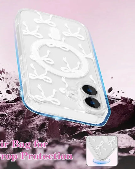 UEEBAI Magnetic for iPhone 16 Case Bow Case Compatible with MagSafe Wirel Slim Clear Ribbon Aesthetic Phone Cover AntiYellowing