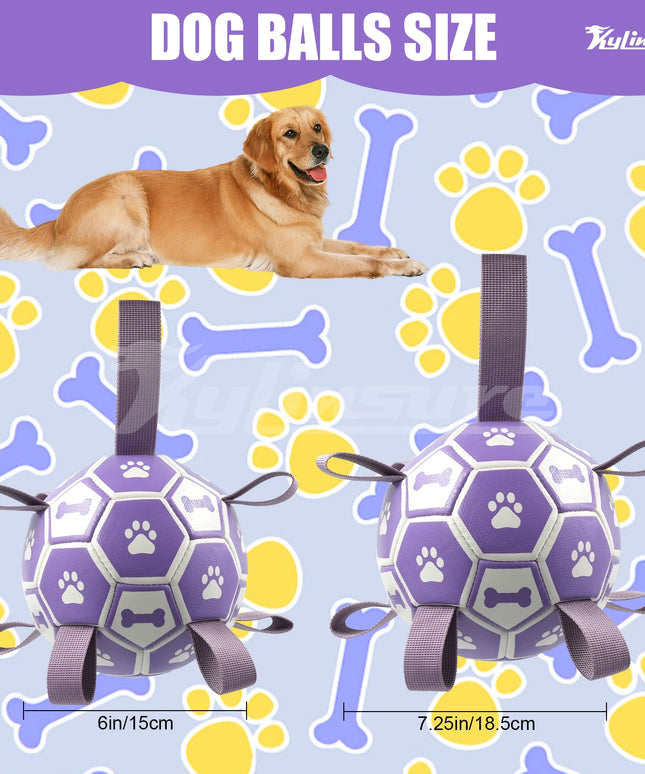 Dog Toys Soccer Ball with Straps, Interactive Dog Toys for Tug of War, Puppy Birthday Gifts, Water Toy, Durable Dogs Balls World