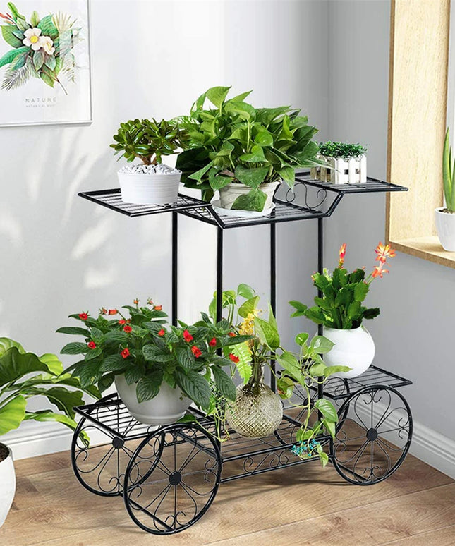 Large Metal Plant Stand Indoor 6 Tier Garden Cart Plant Holder Wrought Iron Plants Display Shelf Rack Outdoor Decorating Garden