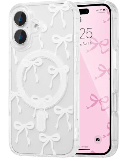 UEEBAI Magnetic for iPhone 16 Case Bow Case Compatible with MagSafe Wirel Slim Clear Ribbon Aesthetic Phone Cover AntiYellowing